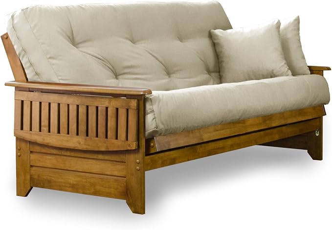 Nirvana Futons Brentwood Tray Arm Futon Sofabed Set - Full Frame, 8" Thick Ivory Mattress, Rich Heritage Finish