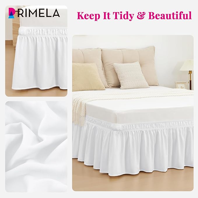 RIMELA Bed Skirt Full Size Moon White 15 Inch Drop, Wrap Around Elastic Bedskirt, Dust Ruffle for Adjustable Bed Base Soft Durable Fabric Machine Washable Easy to Install Bed Skirts