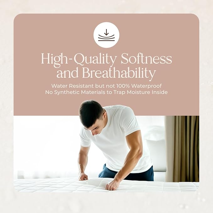Whisper Organics Luxury Quilted Mattress Cover - Exquisite Softness, 100% Organic Cotton, 17-Inch Deep Pocket, King, Pure White