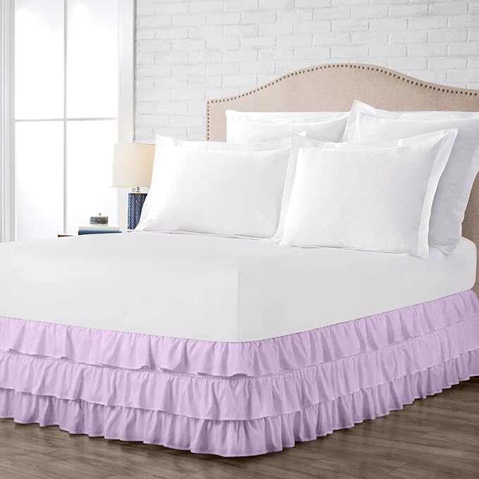 Multi-Ruffle Bed Skirt, Soft Multi Elastic Dust Ruffles with Wrap Around Bed Skirt Easy Fit with 18 Inch Drop 100% Cotton 800 Thread Count (Twin XL, Lilac)