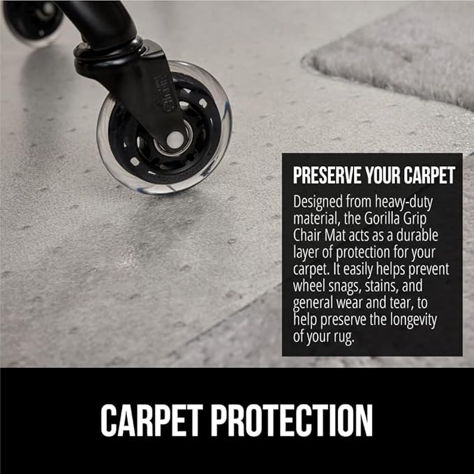 GORILLA GRIP Slip Resistant Office Chair Mat for Carpet Floors, 36x48 Smooth Glide Under Desk Carpeted Floor Protector, Heavy Duty Plastic Computer Mats for Rolling Work and Gaming Chairs, Clear