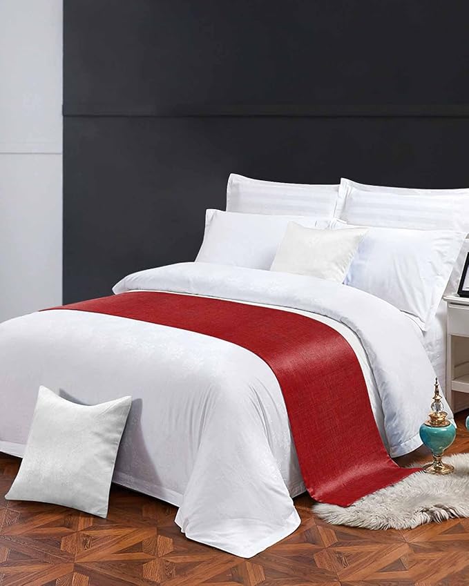Farmhouse Red Linen Bottom Bed Runners for Bedroom Hotel,Decorative Bedding Scarf Vintage Burlap Christmas Bed End Blanket Bedding Runner Scarves for Queen Size Bed,94x20in