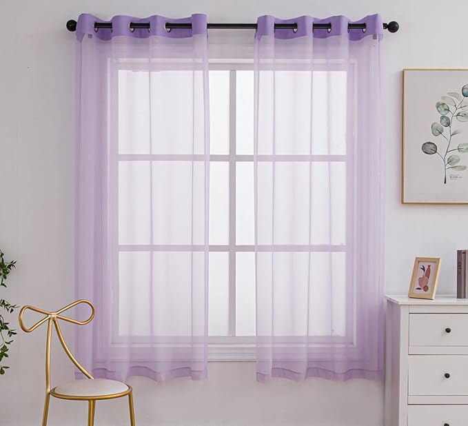 PI Sheer Curtains with Grommet,Hazy Voile Textured,Elegant Window Drapery for Wedding/Party 2 Panels (W52 X L72, Violet Purple)