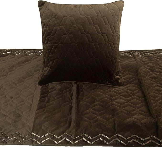 The HomeCentric King Queen Twin Brown Designer CA King 86"x18" Bed Runner Without Pillow Cover, Quilted & Crystals Bed Scarf on Velvet Fabric - Brown Diamond Symphony