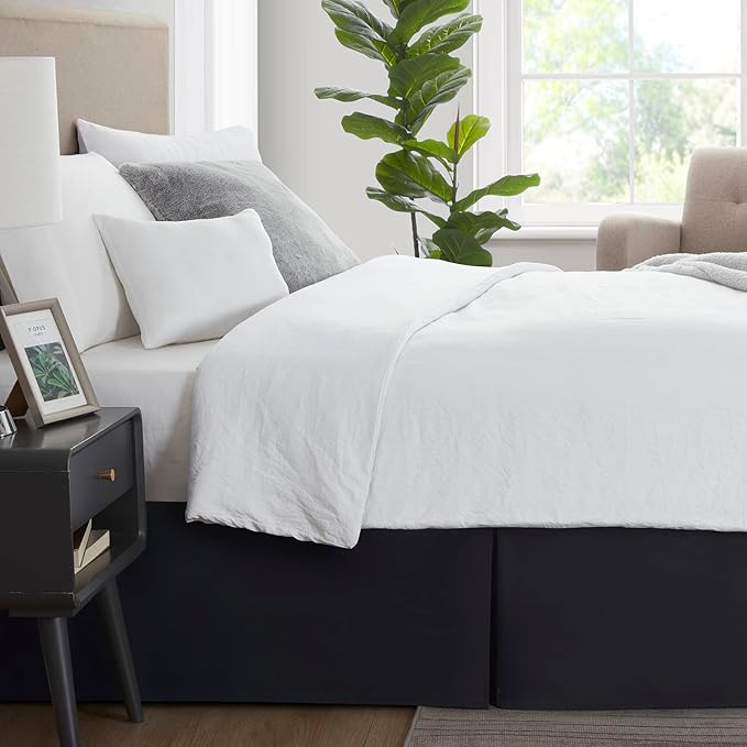 Nestl Black Full Bed Skirt - Full Size Bed Skirt 14 Inch Drop - Brushed Microfiber Bed Skirts - Hotel Quality Pleated Bed Skirt - Shrinkage & Fade Resistant