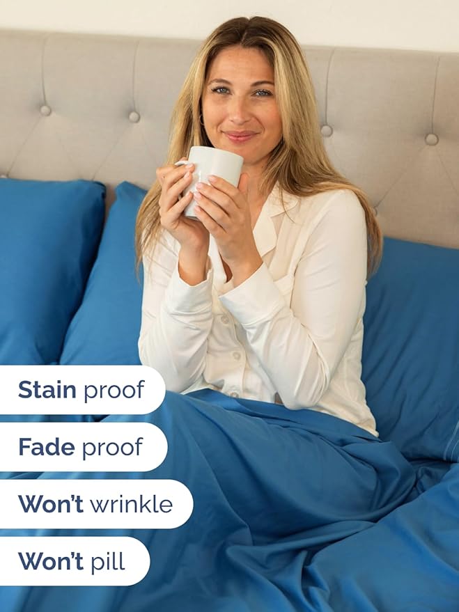 Extra Deep Pocket Queen Sheet Set - 4 Piece Breathable & Cooling Bed Sheets - Hotel Luxury Sheet Set - Soft, Wrinkle Free & Comfy - Easily Fits Extra Deep Mattresses - Deep Pocket Denim Blue Sheets