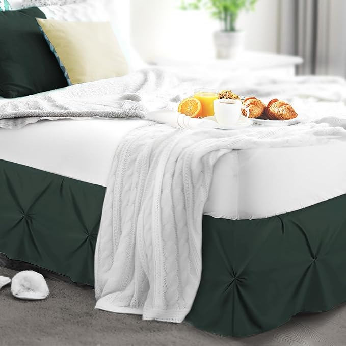 Nestl Forest Green Bed Skirt Cal King Size, Pinch Pleat Cal King Bed Skirt, 14" Drop Cal King Bedskirt, Hotel Quality Bed Skirts, Microfiber Bedskirt for Cal King Bed, Forest Green Cal King Bed Skirt