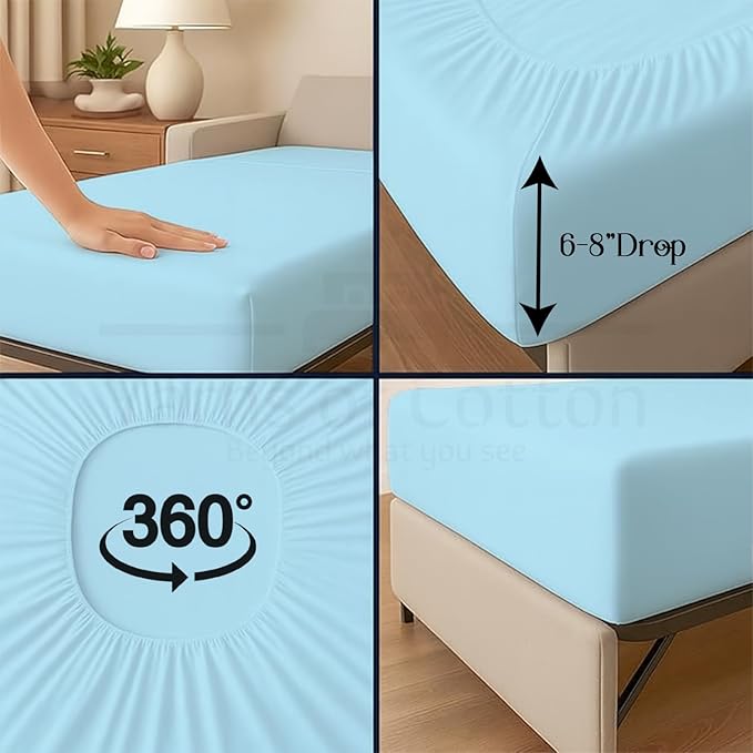 Sleeper Sofa 4 Piece Bed Sheet Set Premium Quality 100% Cotton 500 Thread Count, Smooth & Super Soft Sateen Weave, Extra Soft Bed Sheets, Wrinkle Free, 6 Inch Deep Pocket (Twin, Light Blue)