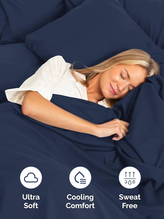 Extra Deep King Fitted Sheet - Hotel Luxury Single Fitted Sheet Only - Easily Fits 18 inch to 24 inch Mattress - Ultra Soft, Wrinkle & Fade Free w/Extra Deep Pockets - Breathable & Comfy - Navy Blue