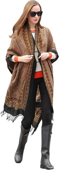 DANA XU 100% Merino Wool Pashmina Shawl for Women 96"x43", Oversized Cashmere Wrap with Tassels, Floral Travel Blanket Cape