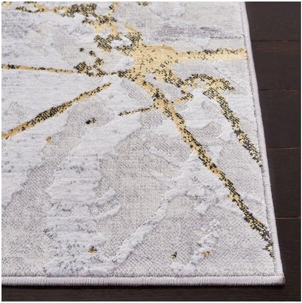 SAFAVIEH Amelia Collection Area Rug - 12' Square, Grey & Gold, Modern Abstract Design, Non-Shedding & Easy Care, Ideal for High Traffic Areas in Living Room, Bedroom (ALA293G)