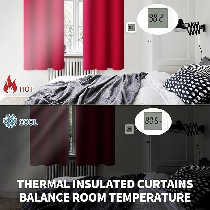 BGment Red Blackout Kitchen Curtains 45 Inches Length - Short Drapes Thermal Insulated with Rod Pocket Privacy Christmas Decor for Cafe Bathroom Window, 2 Panels, 34 x 45 Inch