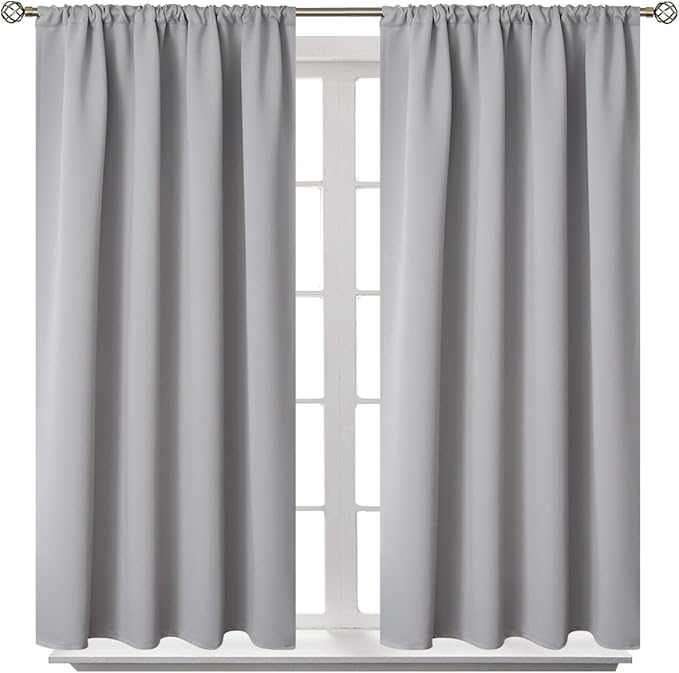 BGment Rod Pocket Short Blackout Curtains for Bedroom - Thermal Insulated Room Darkening Curtain for Living Room, 52 x 45 Inch, 2 Panels, Light Grey