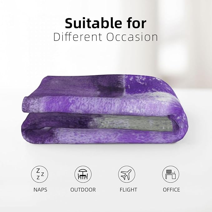 LOKMU Throw Blanket, Purple and Grey White Abstract Art Ultra-Soft Cozy Flannel Blankets, Fuzzy Plush Lightweight Modern Blanket for Couch Sofa Bedding Home Decor, 60" L x 50" W