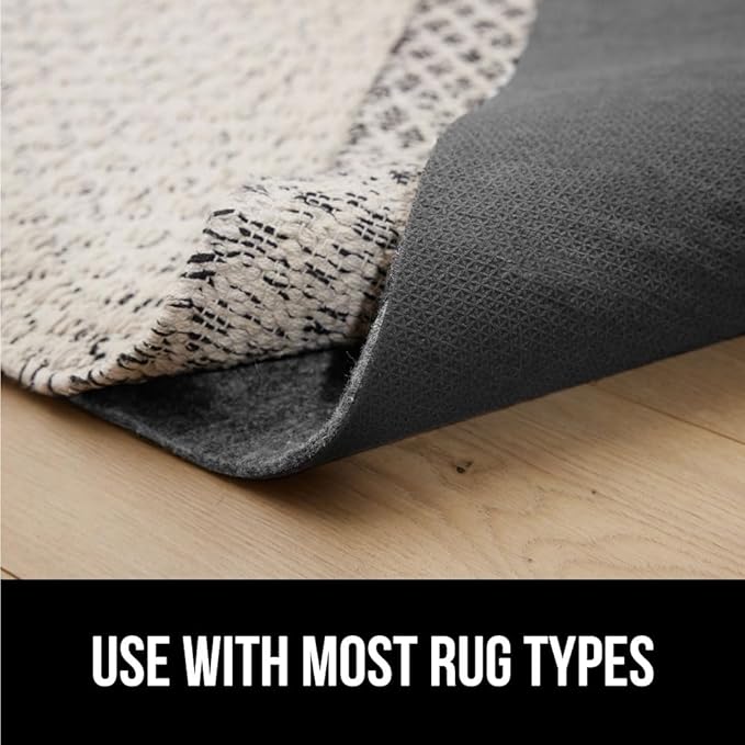 GORILLA GRIP Felt and Natural Rubber Stay in Place Slip Resistant Rug Pad, 1/8in Thick, 5x7 FT Protective Padding Under Area Rugs, Cushioned Gripper Pads, Carpet Runners, Hardwood Floors Protection