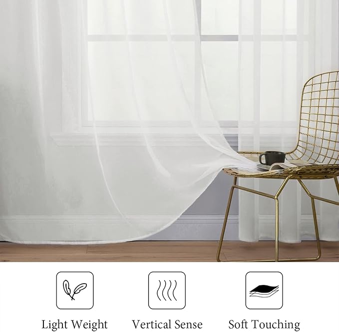 MIULEE Ivory Window Sheer Curtains for Bedroom Living Room Solid Elegant Net Drapes 2 Panels Width 42 x Length 84 Inches