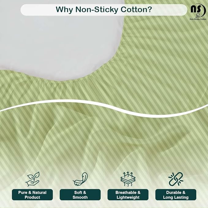 NON Sticky cotton Queen Size Sleeper Sofa Sheets, 4 Piece Egyptian Cotton Bed Sheet Set for Sofa Bed, 10" Deep Pocket for Pull Out Couch Mattress, 60" x 75", Sage Stripe, Soft & Breathable