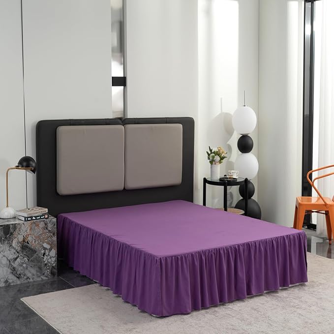 Bed Skirt Queen Size Ruffled Bed Skirt with Split Corners, Queen Bed Skirt 18 Inch Drop, TSUTOMI Queen Size Bed Skirt Grape for Ruffled Bed Skirt with Split Corners, Bed Skirt Queen Size