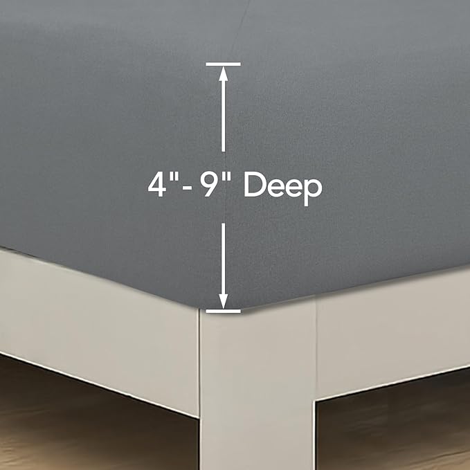 PureFit Stretchy Box Spring Cover Twin - Elastic Fitted Box Spring Wrap Around 4 Sides, Wrinkle & Fading Resistant Fits Twin Size Beds, Gray