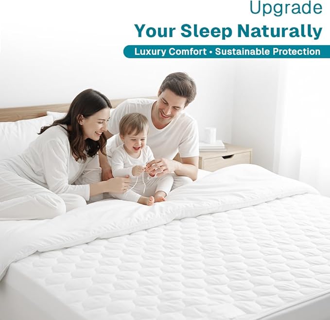 FABDREAMS Organic Quilted Mattress Protector | King Mattress Pad| Mattress Cover| Naturally Breathable | Noiseless| Fits up to 17" Deep Pockets| Temperature Regulating | King | White