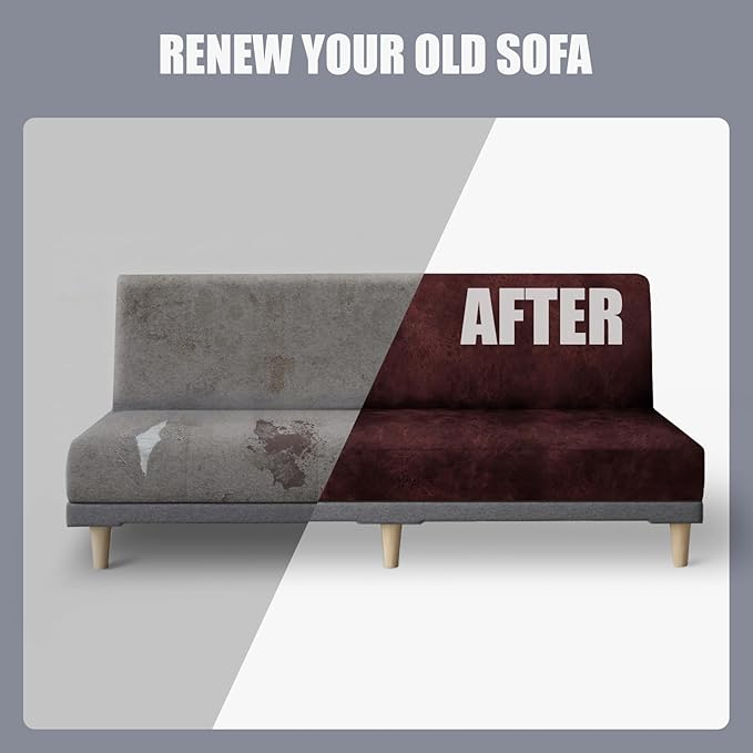 molasofa Leather Like Stretch Futon Slipcover Armless Futon Bed Sofa Cover Furniture Protector with Elastic Bottom, Soft and Washable Futon Cover for Sofa Bed Stay in Place（Larger，Red）