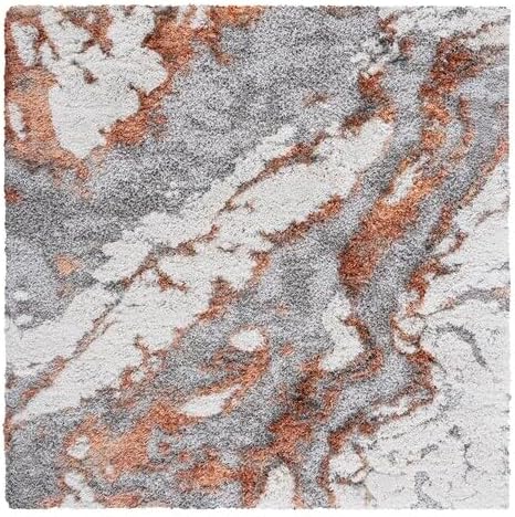 SAFAVIEH Horizon Shag Collection Area Rug - 6'7" Square, Grey & Rust, Modern Abstract Design, Non-Shedding & Easy Care, 2-inch Thick Ideal for High Traffic Areas in Living Room, Bedroom (HZN890P)
