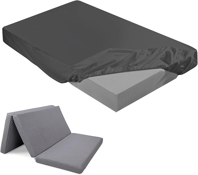 Breling Fitted Sheet (Sheet Only) Compatible with Milliard Trifold Mattress Folding Mattress Fitted Microfiber Bedsheet for Camp Bunk Rvs Bed(Queen,4'',Dark Gray)