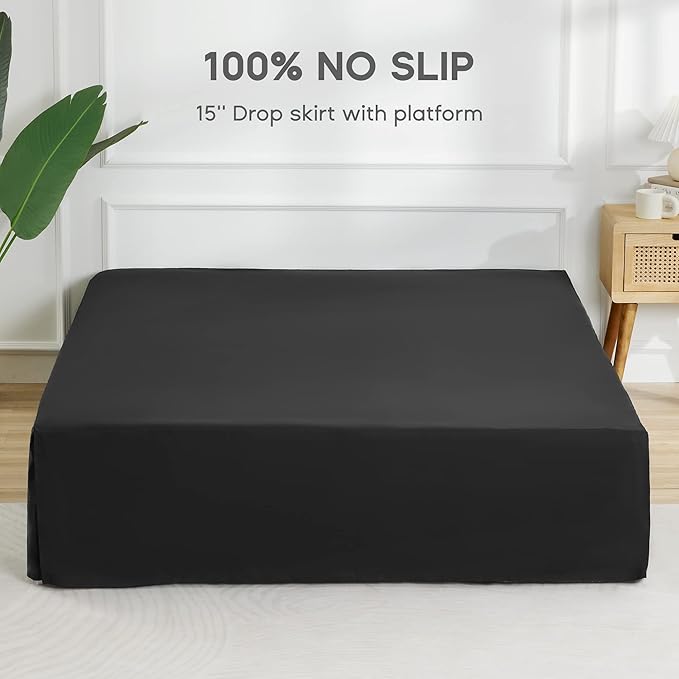 SONIVE Queen Bed Skirt,15" Drop Pleated Dust Ruffle,Classic Tailored Easy Fit Brushed Microfiber Skirts Hotel Quality Shrinkage & Fade Resistant Black