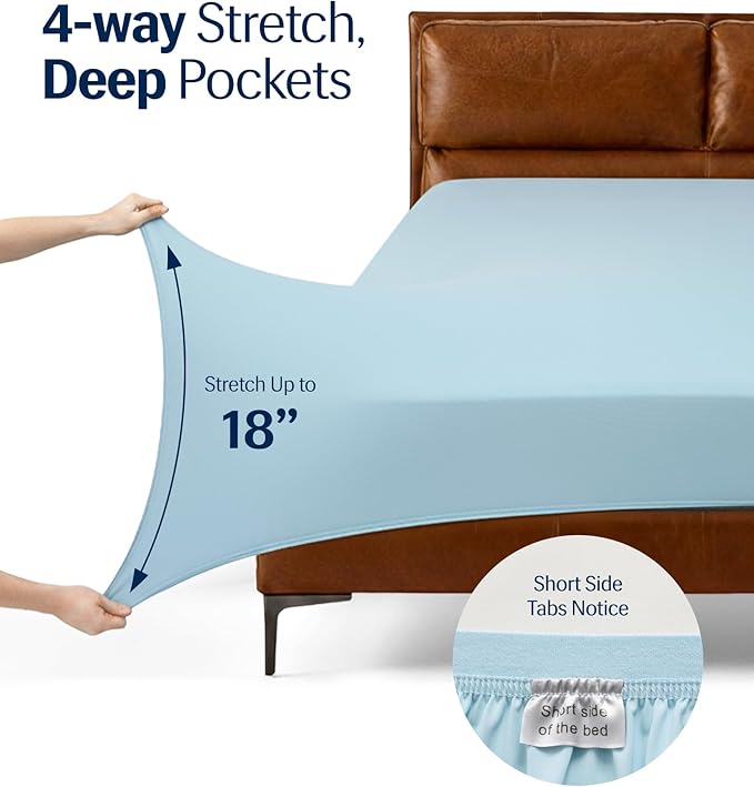 REST® Evercool®+ Starter Sheet Set, Queen, Light Blue, Breathable Bed Sheets for Hot Sleeper and Night Sweats, with Pillowcases, Ionic+ Self-Cleaning Silver Yarn for Sensitive Skin, 3PCS No Flat Sheet