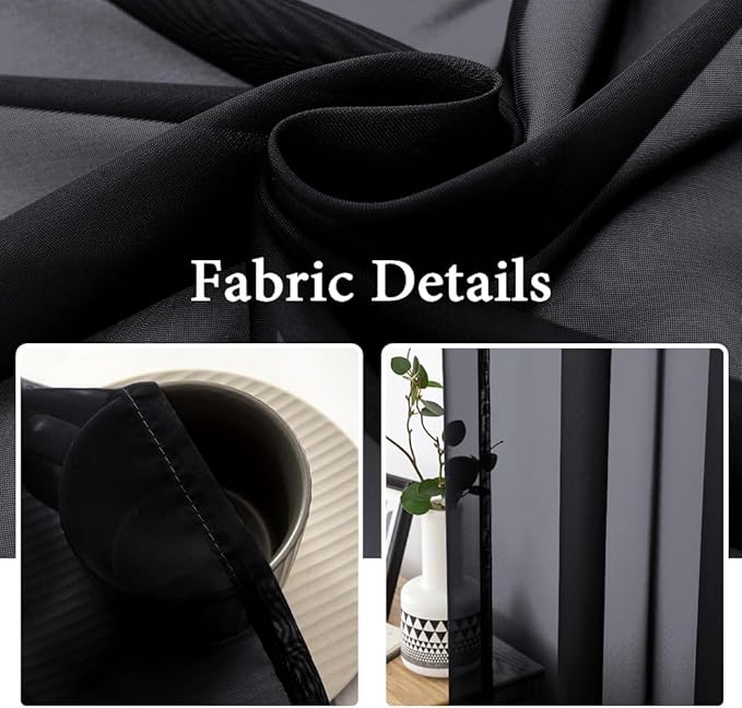 MIULEE 2 Panels Solid Color Sheer Window Curtains Elegant Halloween Window Voile Panels/Drapes/Treatment for Bedroom Living Room (54X45 Inches Black)