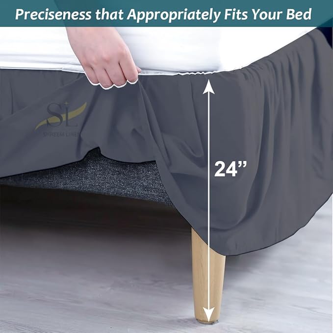 Shreem Linen Ruffled Bed Skirt with Split Corners, Gathered Style, 100% Microfiber, 24-Inch Drop, Dust Ruffle Bedskirt with Platform, Twin-XXL, Dark Grey
