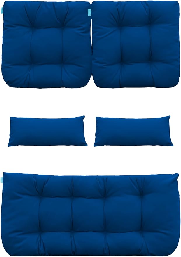 QILLOWAY Outdoor Patio Wicker Seat Cushions Group Loveseat/Two U-Shape/Two Lumbar Pillows for Patio Furniture,Wicker Loveseat,Bench,Porch,Settee of 5 (Royal Blue)