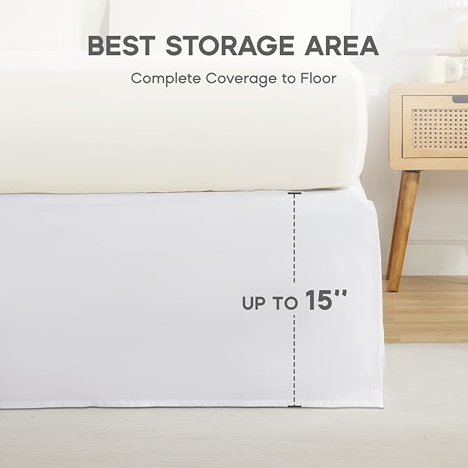 SONIVE Queen Bed Skirt,15" Drop Pleated Dust Ruffle,Classic Tailored Easy Fit Brushed Microfiber Skirts Hotel Quality Shrinkage & Fade Resistant White