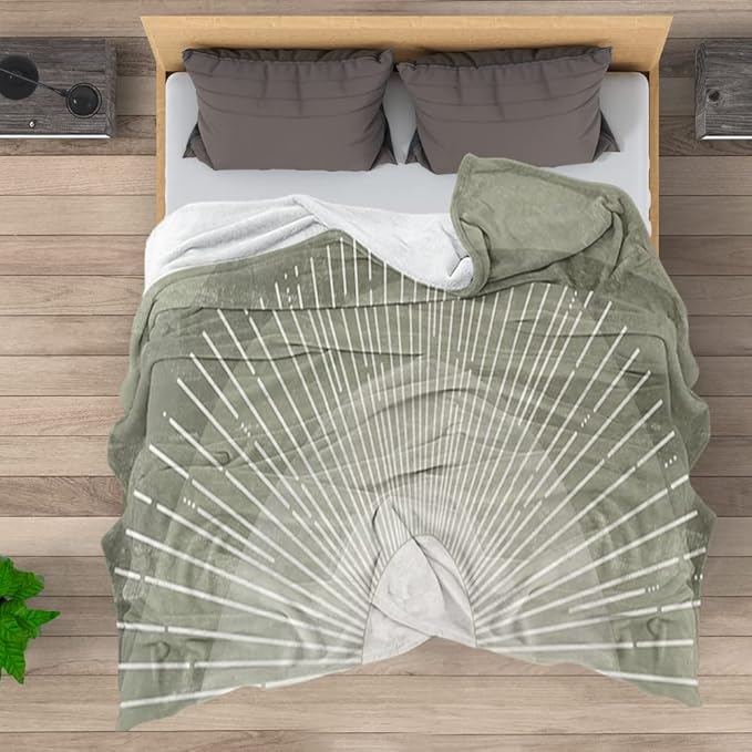 Boho Moss Green Sunrise Mid Century Throws Blankets Modern Abstract Decorative Blankets Boho Minimalist Geometric Aesthetic Soft Warm Bed Bedding Blankets for Couch Bedroom Office 30"x40"