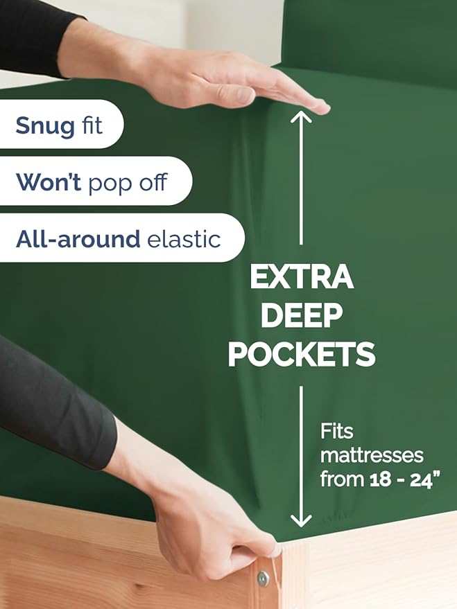 Extra Deep Pocket Split King Sheets - 5 Piece Breathable & Cooling Bed Sheets - Hotel Luxury Bed Sheet Set - Soft, Wrinkle Free & Comfy - Easily Fits Extra Deep Mattresses - Emerald Green Sheets Set
