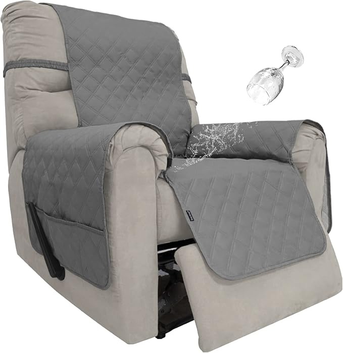 Easy-Going Sofa Slipcover Waterproof Recliner Chair Cover Non-Slip Fabric Couch Cover for Living Room Washable Furniture Protector for Pets Kids Children Dog Cat (Recliner, Gray), 23"