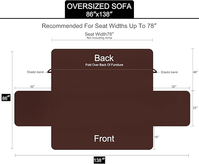 U-NICE HOME Large Sofa Cover Reversible Couch Cover for Dogs with Elastic Straps Water Resistant Furniture Protector for Pets Couch Cover for 4 Cushion Couch (Oversized Sofa, Brown/Brown)