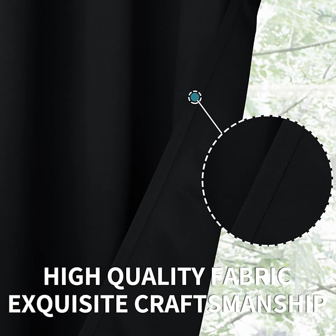 BGment Rod Pocket Blackout Curtains 48 Inch Length for Bedroom - Thermal Insulated Short Room Darkening Drapes for Living Room Window, 42 x 48 Inch, 2 Panels, Black