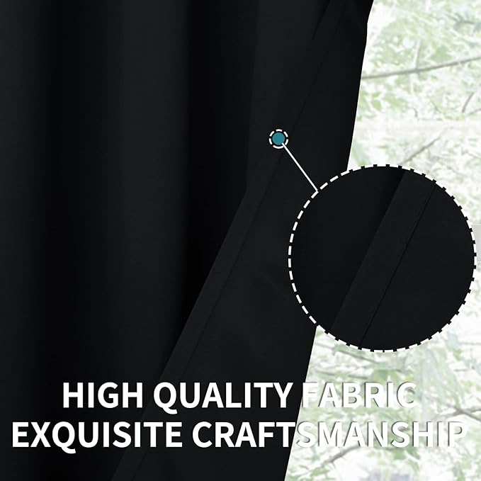 BGment Short Curtains 30 Inches Length for Window - Rod Pocket Room Darkening 42 Inch Width Blackout Drapes for Kitchen Bathroom Basement Cafe, Black, 2 Panels, 42 x 30 Inch