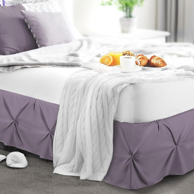 Nestl Grayish Purple Bed Skirt Full Size, Pinch Pleat Full Bed Skirt, 14" Inch Full Bedskirt, Hotel Quality Grayish Purple Bed Skirts, Microfiber Bedskirt for Full Bed, Grayish Purple Full Bed Skirt