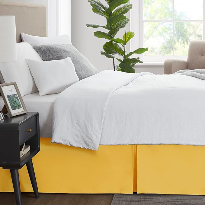 Nestl Yellow Bed Skirt Cal King Size - Cal King Bed Skirt 14 Inch Drop - Brushed Microfiber Bed Skirts - Hotel Quality Pleated Bed Skirt - Shrinkage & Fade Resistant