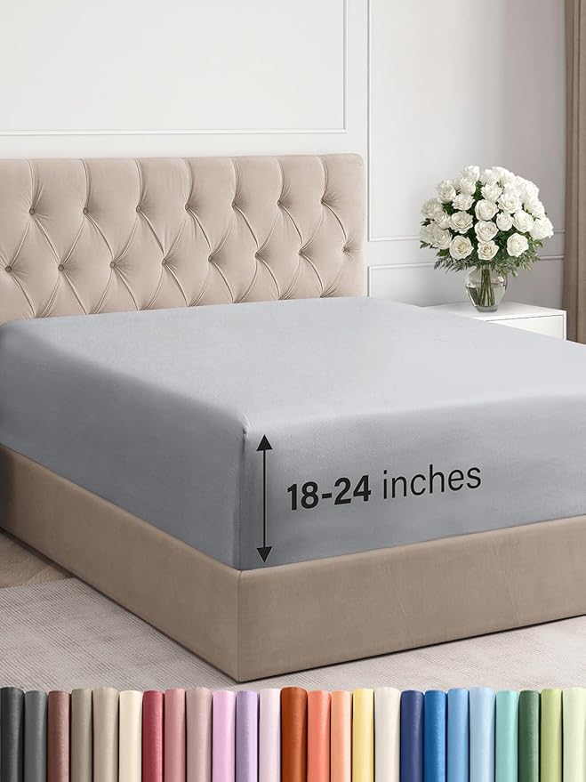 Extra Deep Full Fitted Sheet - Hotel Luxury Single Fitted Sheet Only - Easily Fits 18 inch to 24 inch Mattress - Ultra Soft, Wrinkle & Fade Free w/Extra Deep Pockets - Breathable & Comfy - Steel Blue