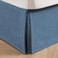 MIYE Pleated Waffle Weave Bed Skirt, Tailored Dust Ruffle 16 Inch Drop Easy Fit, Machine Washable (Blue, Full - 16" Drop)