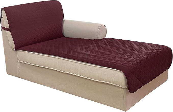 U-NICE HOME Sectional Couch Cover for Dogs Chaise Lounge Reversible Sofa Cover Furniture Protector Cover for Pets with Elastic Adjustable Strap (Chaise Lounge, Burgundy/Tan)