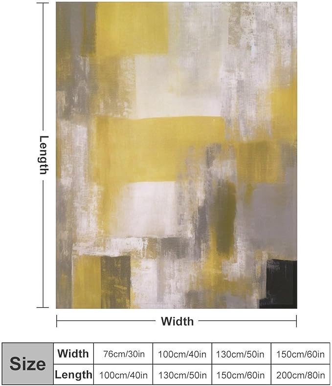 Abstract Gradient Blanket, Modern Fashion Art Yellow Grey Painting Strokes Pattern Soft Warm Cozy Plush Flannel Covers for Livingroom Bedroom Couch Chair Camping Travel Home Decor Tapestry 50x60in