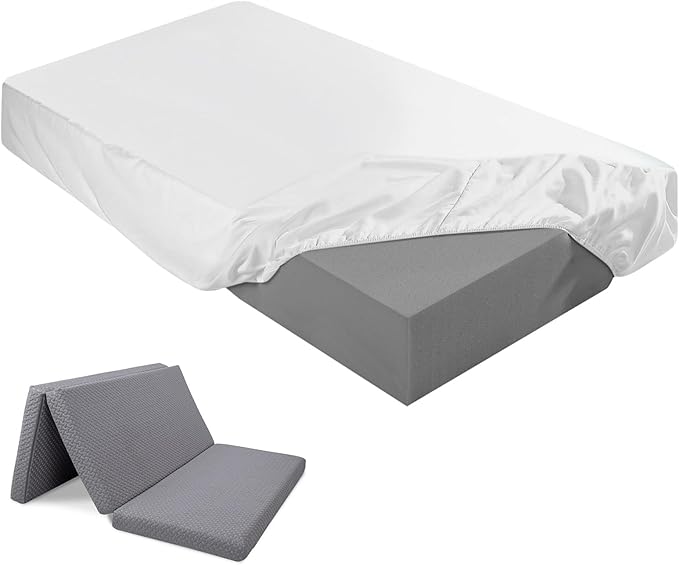 Breling Fitted Sheet (Sheet Only) Compatible with Milliard Trifold Mattress Folding Mattress Fitted Microfiber Bedsheet for Camp Bunk Rvs Bed(White,Twin,4'')