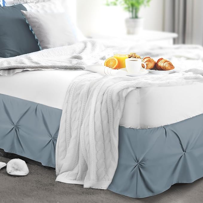 Nestl Stone Blue Bed Skirt Queen Size, Pinch Pleat Queen Bed Skirt, 14" Inch Drop Queen Bedskirt, Hotel Quality Stone Blue Bed Skirts, Microfiber Bedskirt for Queen Bed, Stone Blue Queen Bed Skirt