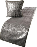 The HomeCentric Silver Bed Runner, King Size 90"x18" Decorative Bed Runner with 2 Matching Pillow Cover, Silver & Grey Velvet Bed Scarf in Foil Velvet Bead Border - Silver Glitterati