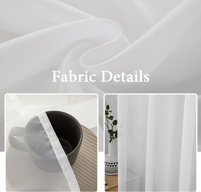 MIULEE 2 Panels Solid Color White Sheer Window Curtains Elegant Window Voile Panels/Drapes/Treatment for Bedroom Living Room (54 X 80 Inches White)