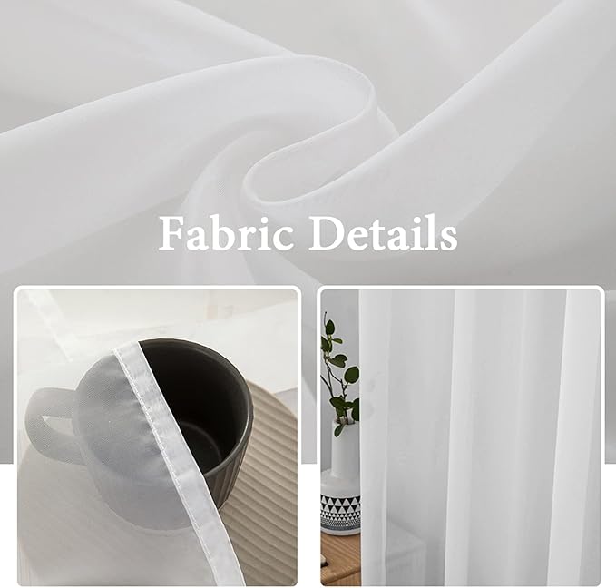 MIULEE 2 Panels Solid Color White Sheer Window Curtains Elegant Window Voile Panels/Drapes/Treatment for Bedroom Living Room (54 X 98 Inches White)